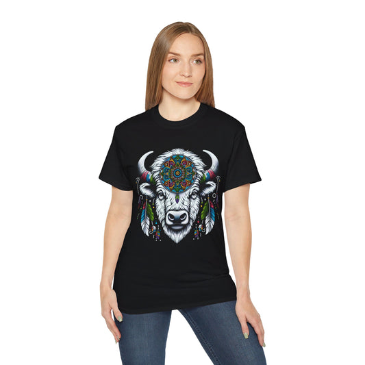 White Bison-6. Bison with Dream Catcher / Unisex Graphic Tee Shirt