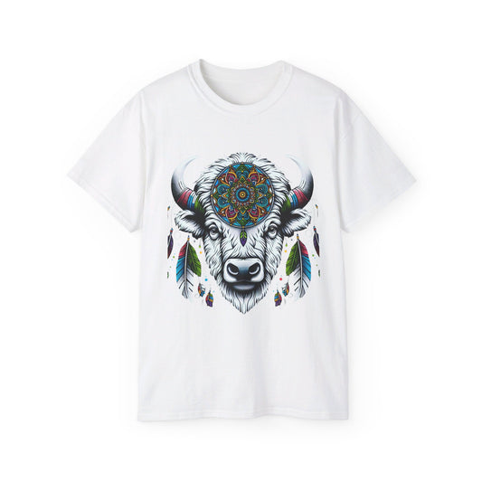 White Bison-6. Bison with Dream Catcher / Unisex Graphic Tee Shirt