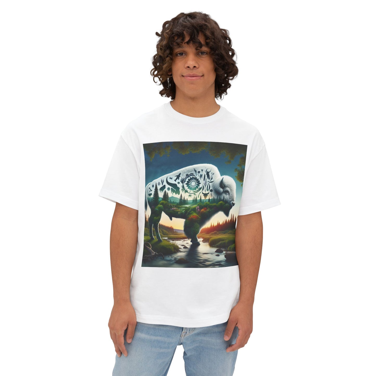 White Bison-2. Native American Inspired / Unisex Graphic Tee Shirt