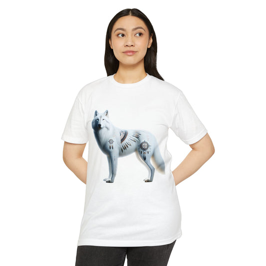 Wolf-3. White Wolf - Native American Theme / Unisex Graphic Tee Shirt