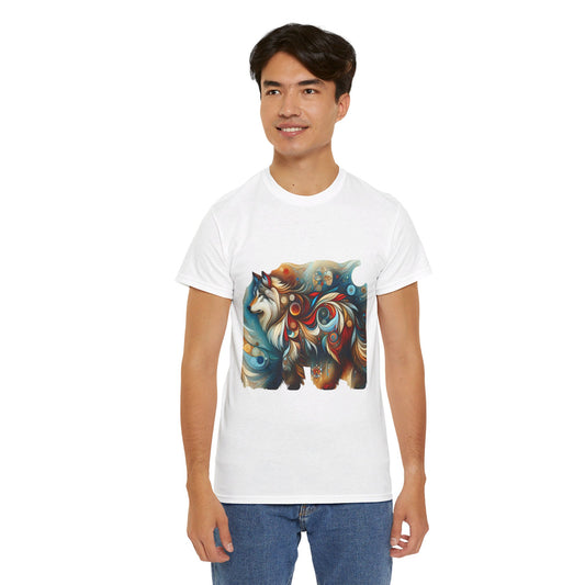 Wolf-1. White Wolf - Native American Theme / Unisex Graphic Tee Shirt