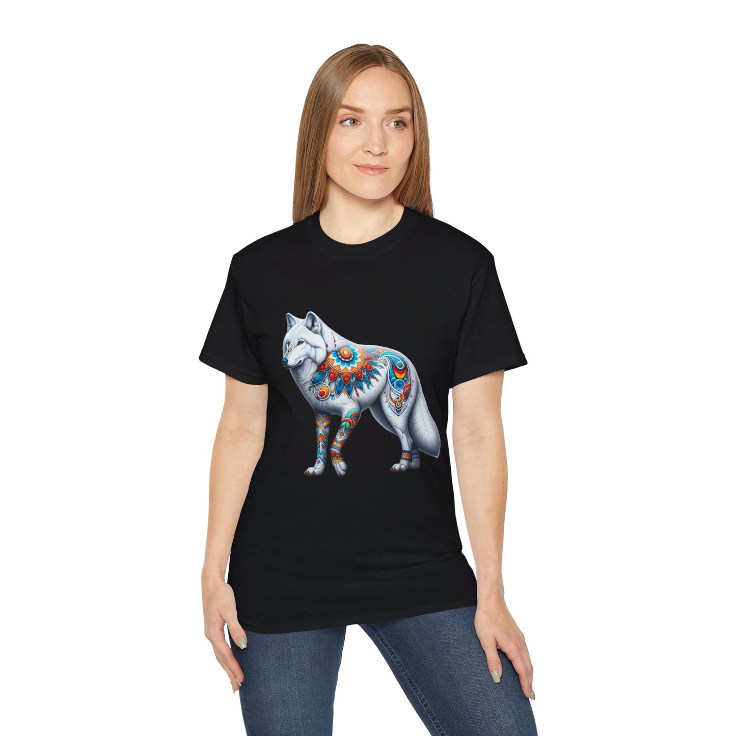 White Wolf-2. Native American Inspired / Unisex Graphic Tee Shirt