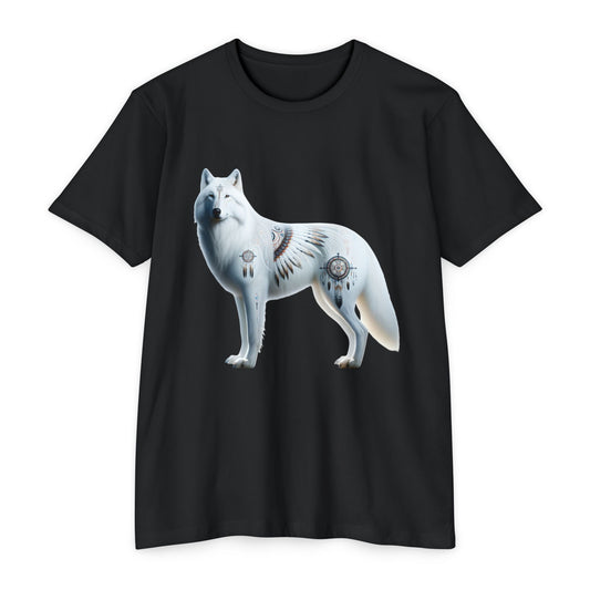 Wolf-3. White Wolf - Native American Theme / Unisex Graphic Tee Shirt