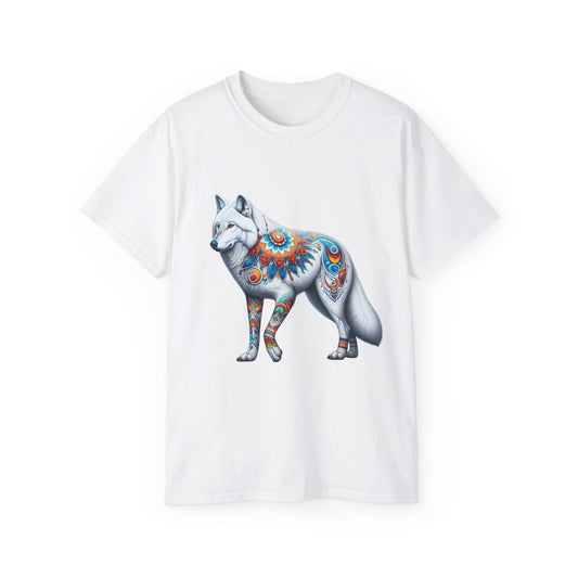 Wolf-2. White Wolf - Native American Theme / Unisex Graphic Tee Shirt